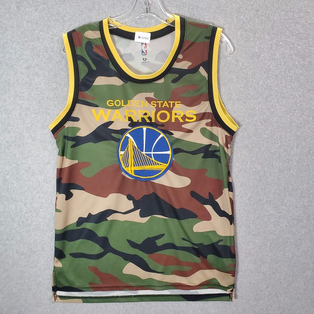 Golden State Warriors Men Jersey Small Green Camo UNK Logo Embroidered